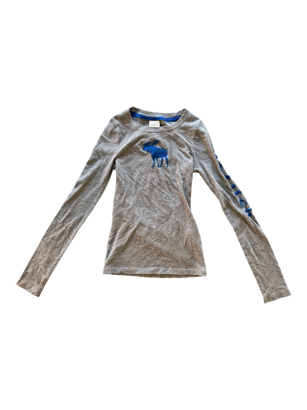 Abercrombie & Fitch Kids Y2K Gray Long-Sleeve Tee w/Embroidered Blue Moose Small